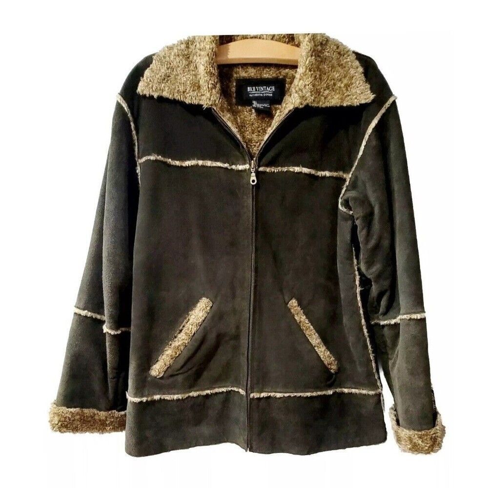 BKE Vintage Authentic Goods Women’s Leather Jacket Faux Fur Lined Pockets Size L